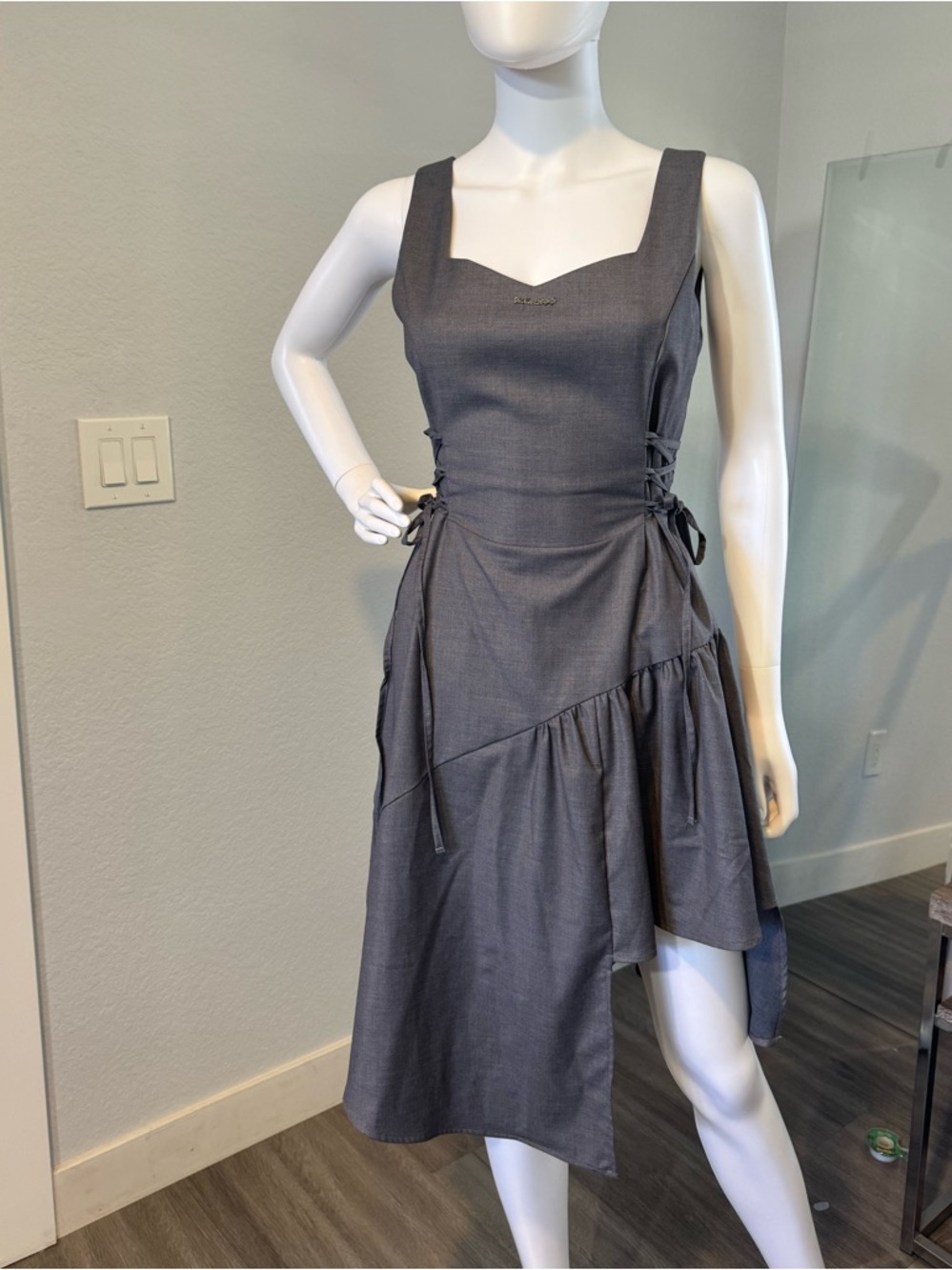 IEF Grey Corset-Style Asymmetric Ruffle Mini Dress Size M